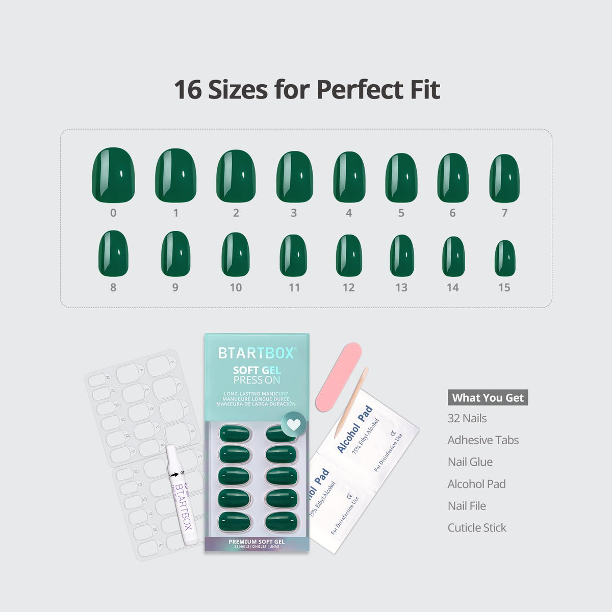BTArtbox laid out 16 sizes showing custom fit options for each finger