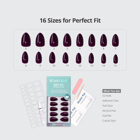 BTArtbox nails arranged by size to show the 16-size range for precise fit