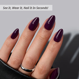 BTArtbox close-up of dark purple almond nail texture highlighting smooth opaque gel finish