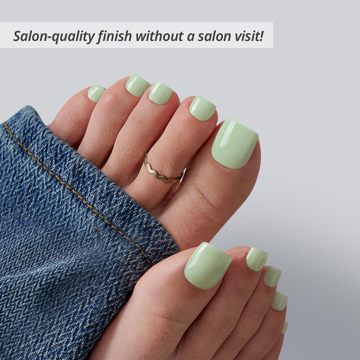 BTArtbox press-on toenails applied on foot demonstrating neat finish