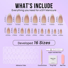 BTArtbox almond nails on natural nail for size and proportion comparison