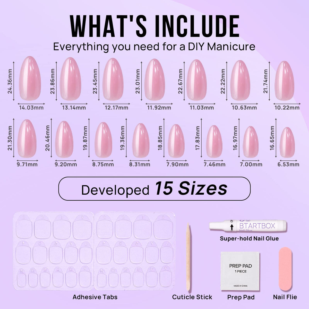BTArtbox size array on sizing sheet showing custom-fit benefit
