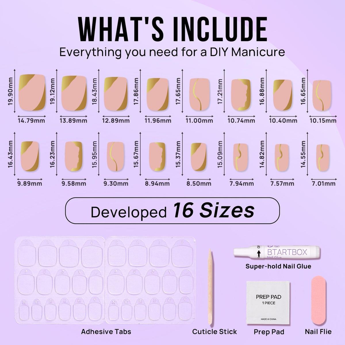 BTArtbox layout showing 16 sizes for custom fit and selection