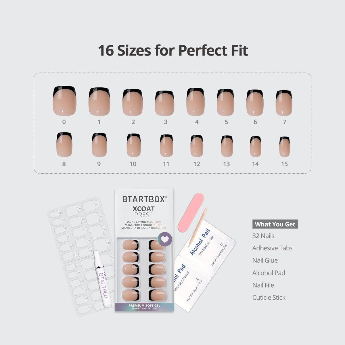 BTArtbox laid out sizes showing 16 sizes for a custom fit