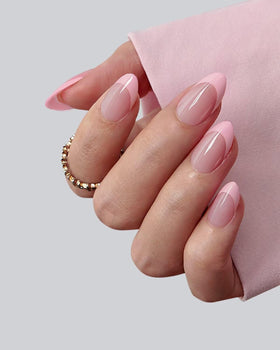 BTArtboxnails close-up of short almond tip illustrating smooth tapered edge and natural look