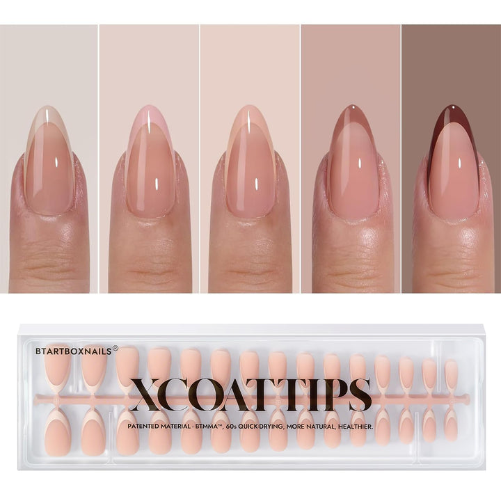 BTArtboxnails front packaging showing French press-on kit and quick benefits