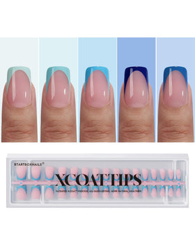 BTArtboxnails front packaging showing 160 blue press-on tips and benefits