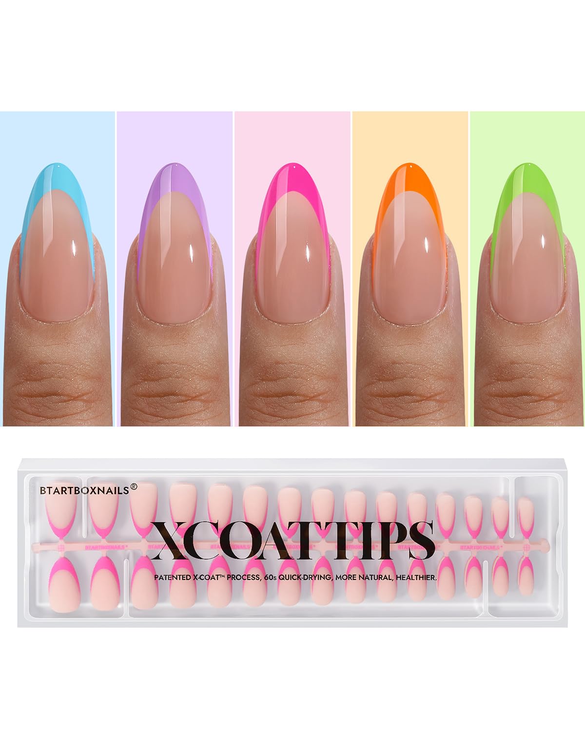 BTArtboxnails front packaging showing 150 brighter pastel tips and quick-start benefit