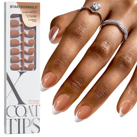 BTArtboxnails front packaging showing brown short almond French tips and convenience