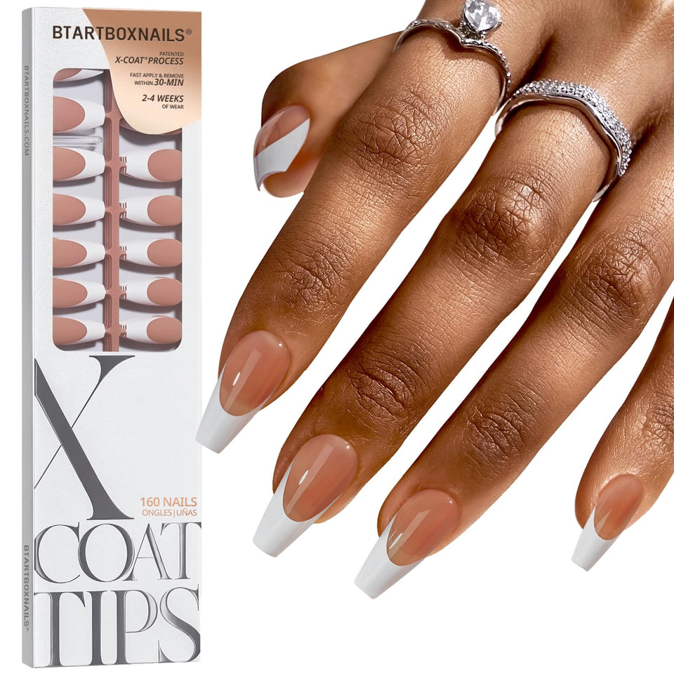 BTARTBOXNAILS front packaging showing brown medium coffin tips and quantity benefit
