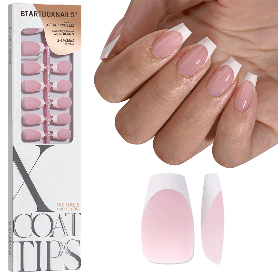 BTArtboxnails front packaging showing pink short coffin French gel tips and kit benefits