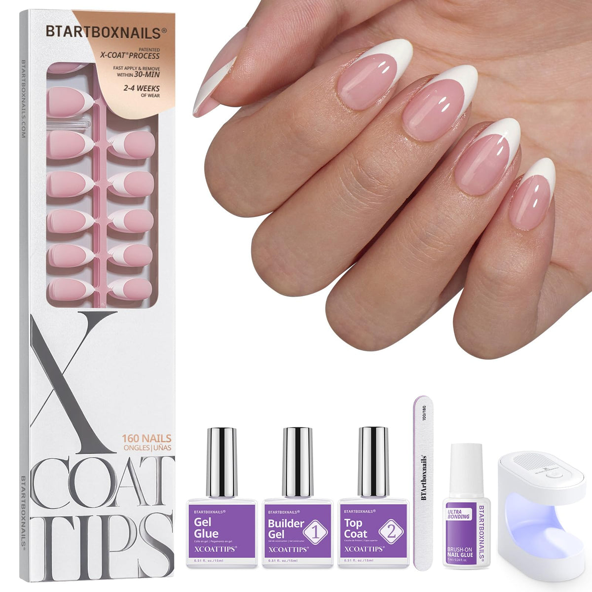 BTArtboxnails kit front packaging showing complete French nail set and benefits