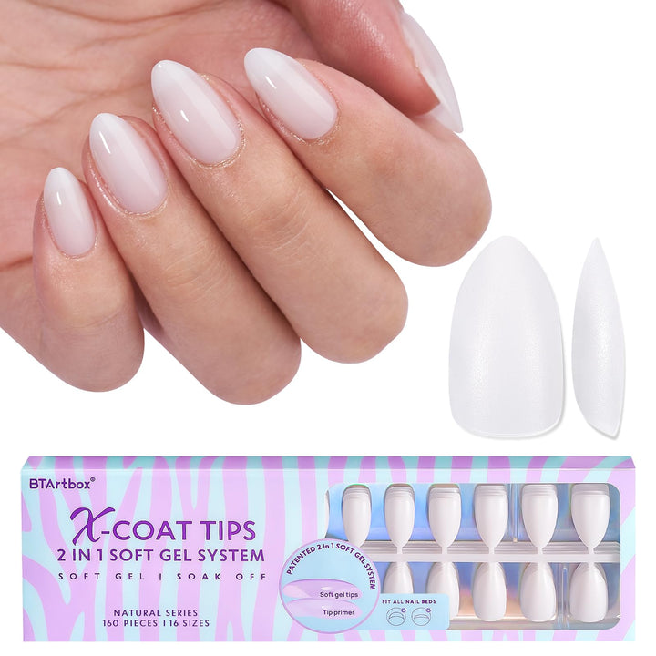 BTArtboxnails front packaging showing milky white gel tips and quantities for quick purchase benefit