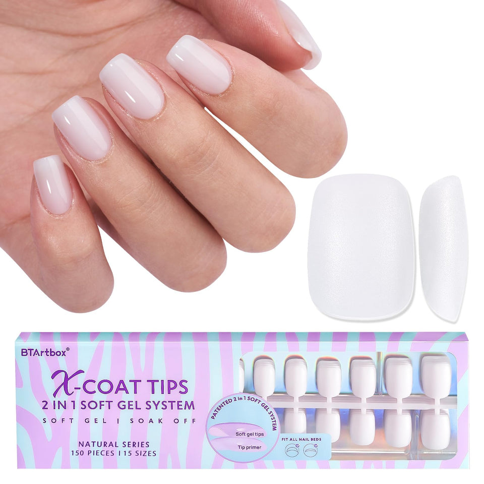BTArtboxnails front packaging showing milky white pre-colored tips and quantity benefit