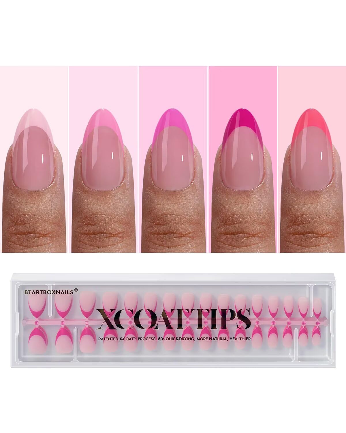 BTArtboxnails front packaging showing 160-piece pink French set and benefit of completeness