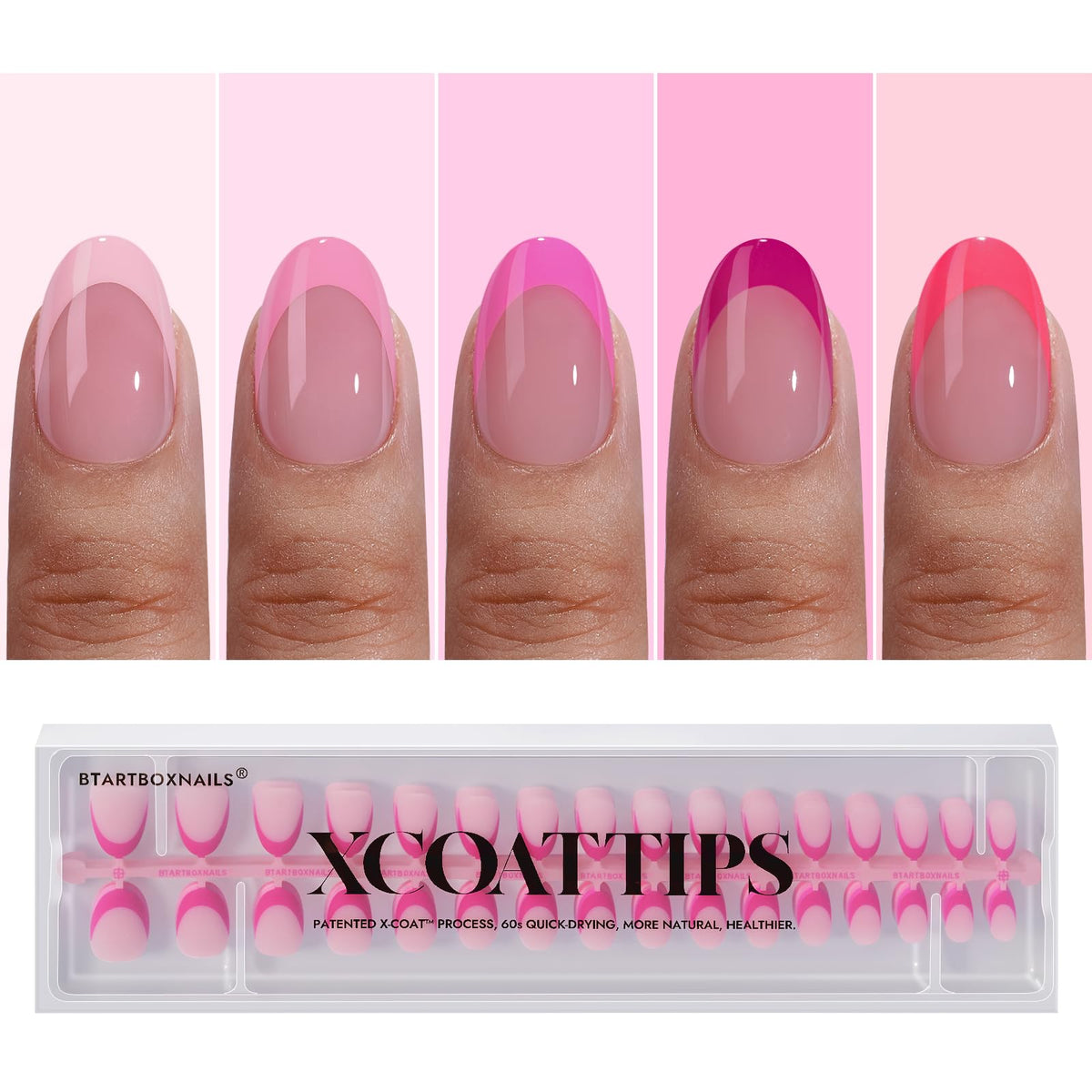BTArtboxnails front packaging showing 160 pink French tips and benefits