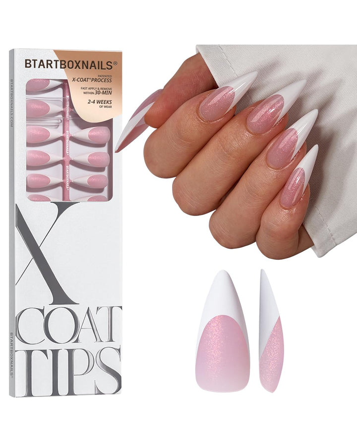 BTArtboxnails front packaging showing 96-piece stiletto French set for quick salon look