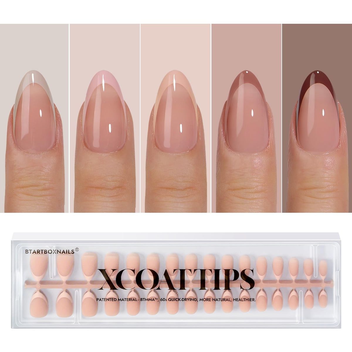 BTArtboxnails front packaging showing XCOATTIPS set benefit quick application
