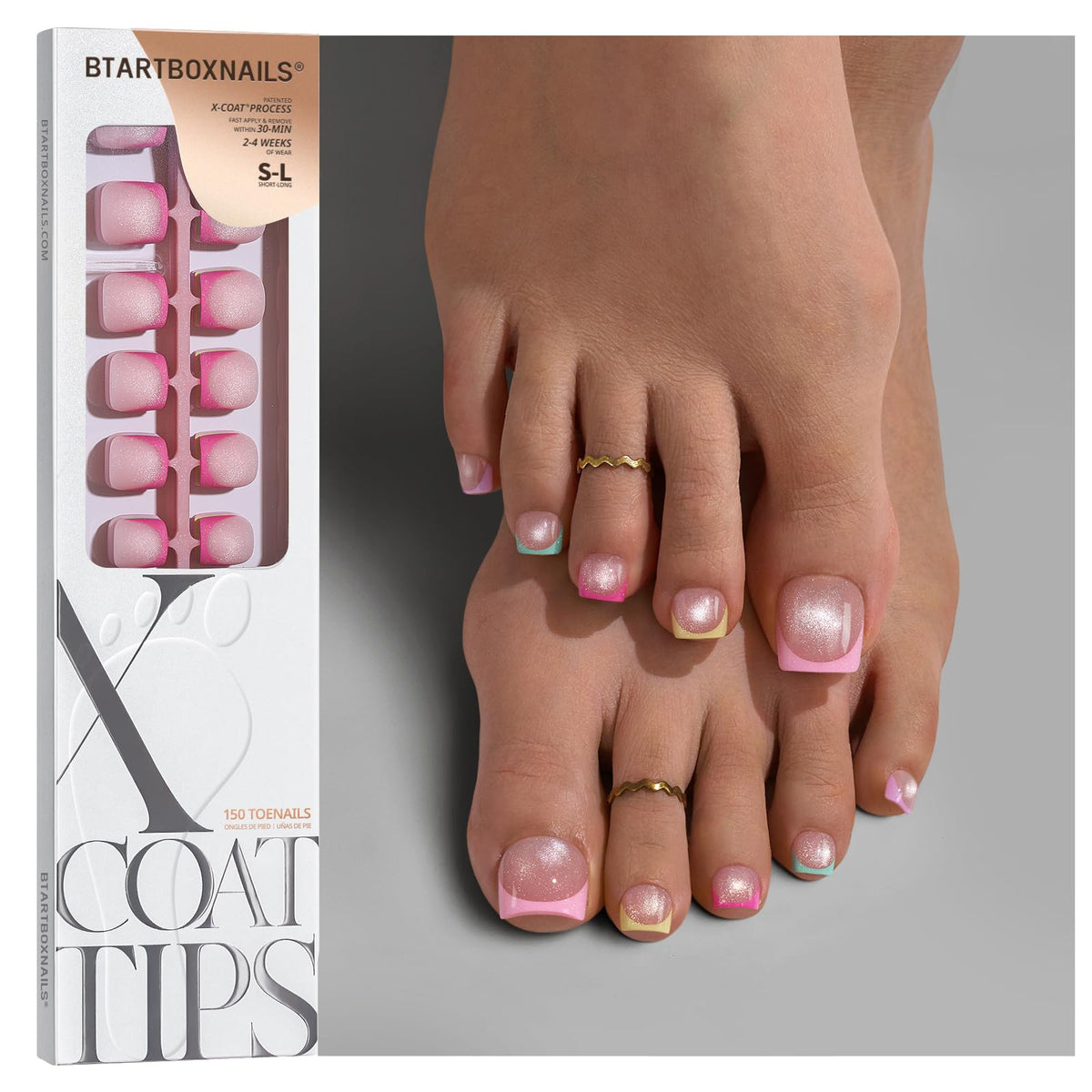 BTArtboxnails front packaging showing XCOATTIPS and pastel French design, clear purchase info