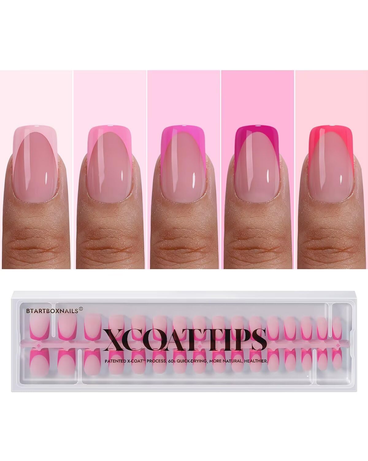 BTArtboxnails front packaging showcasing 160-piece pink French kit and clear contents