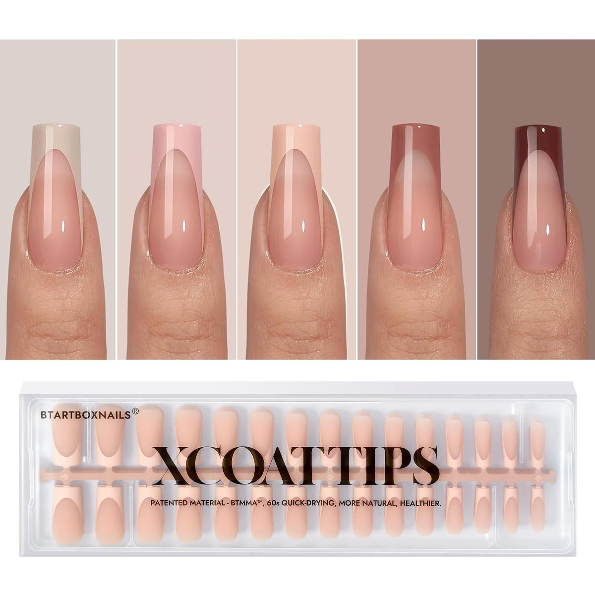 BTArtboxnails front packaging showing 150 French press-on nails for fast application