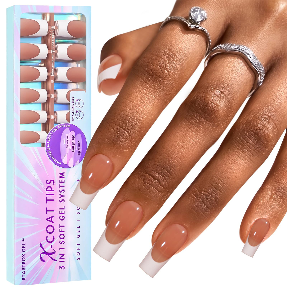 BTARTBOXNAILS front packaging showing 150-piece kit and brown French tips benefit fast selection