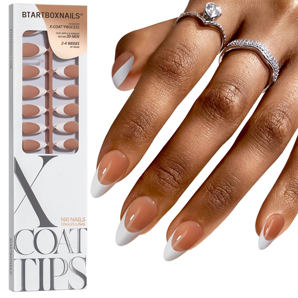 BTArtboxnails front packaging showing 150-piece set and brown almond tips for quick application