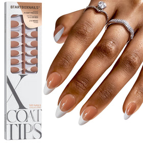BTArtboxnails front packaging showing 150-piece set and brown almond tips for quick application