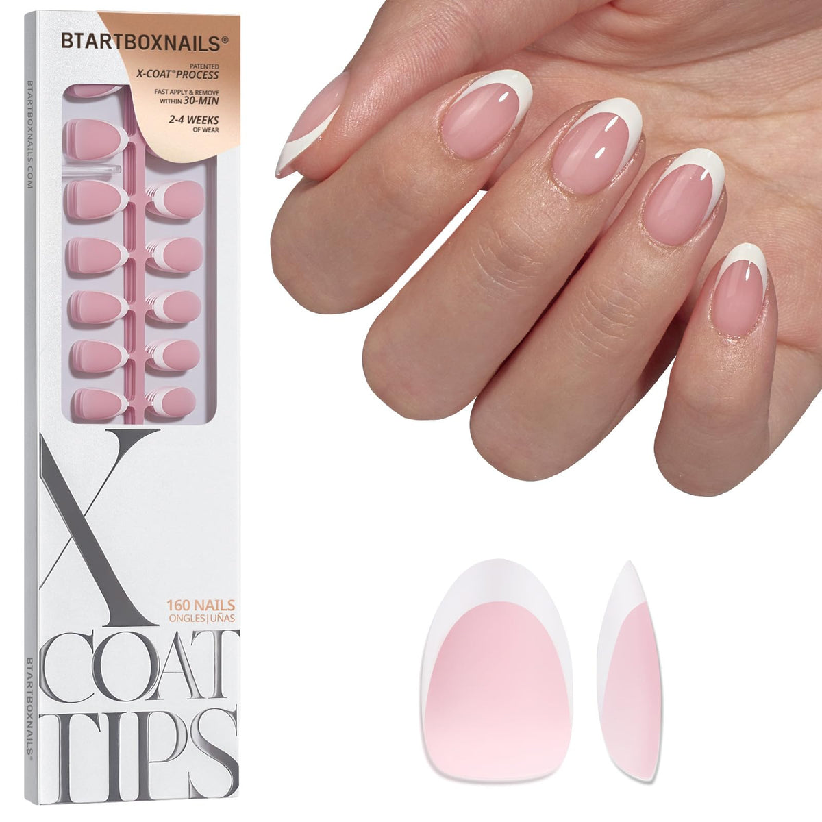 BTArtboxnails front packaging showing 160-piece French gel nail tips for quick manicures