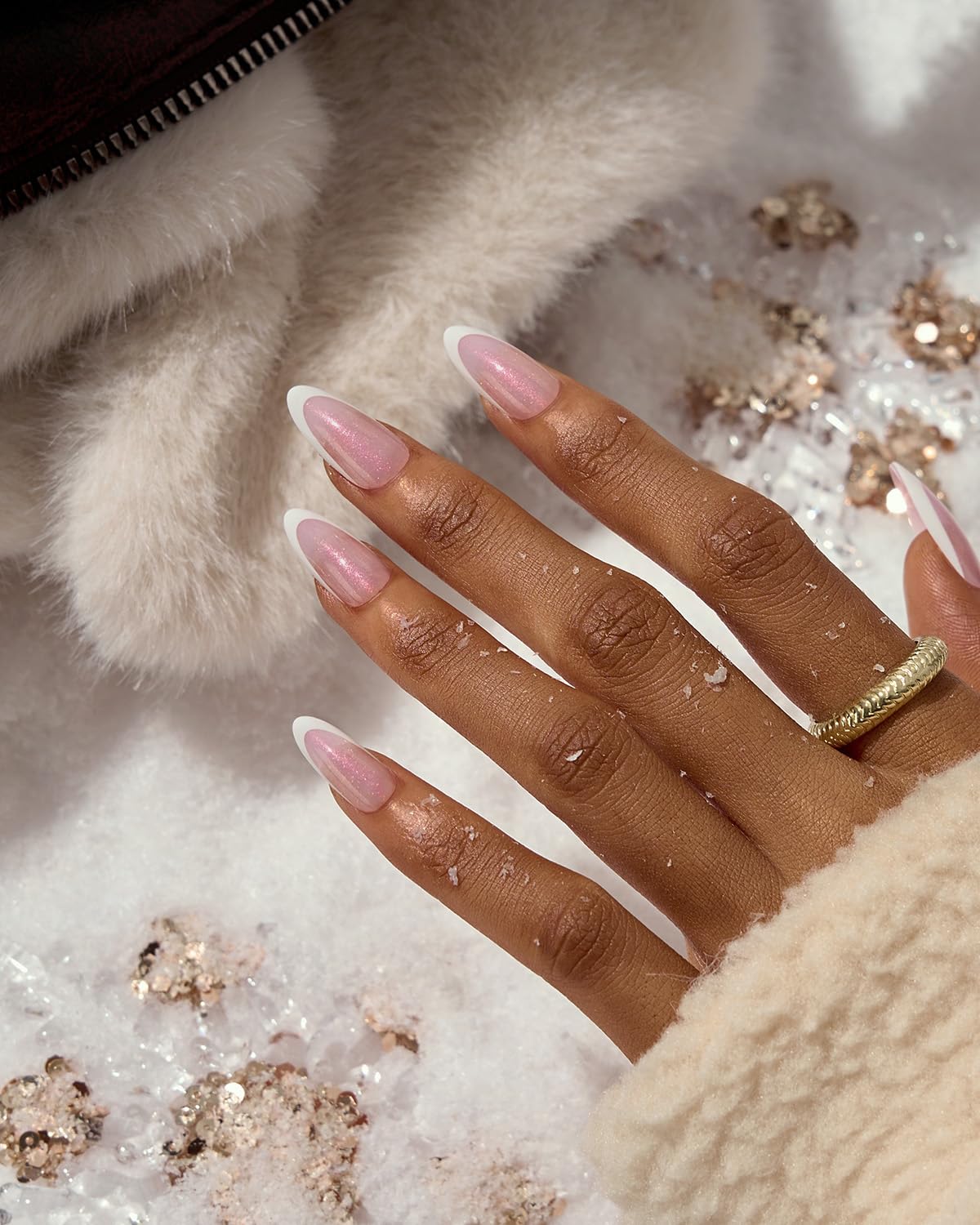 BTArtboxnails press-on nail held in hand showing scale and comfortable medium almond shape