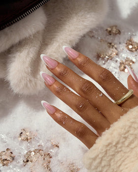 BTArtboxnails press-on nail held in hand showing scale and comfortable medium almond shape