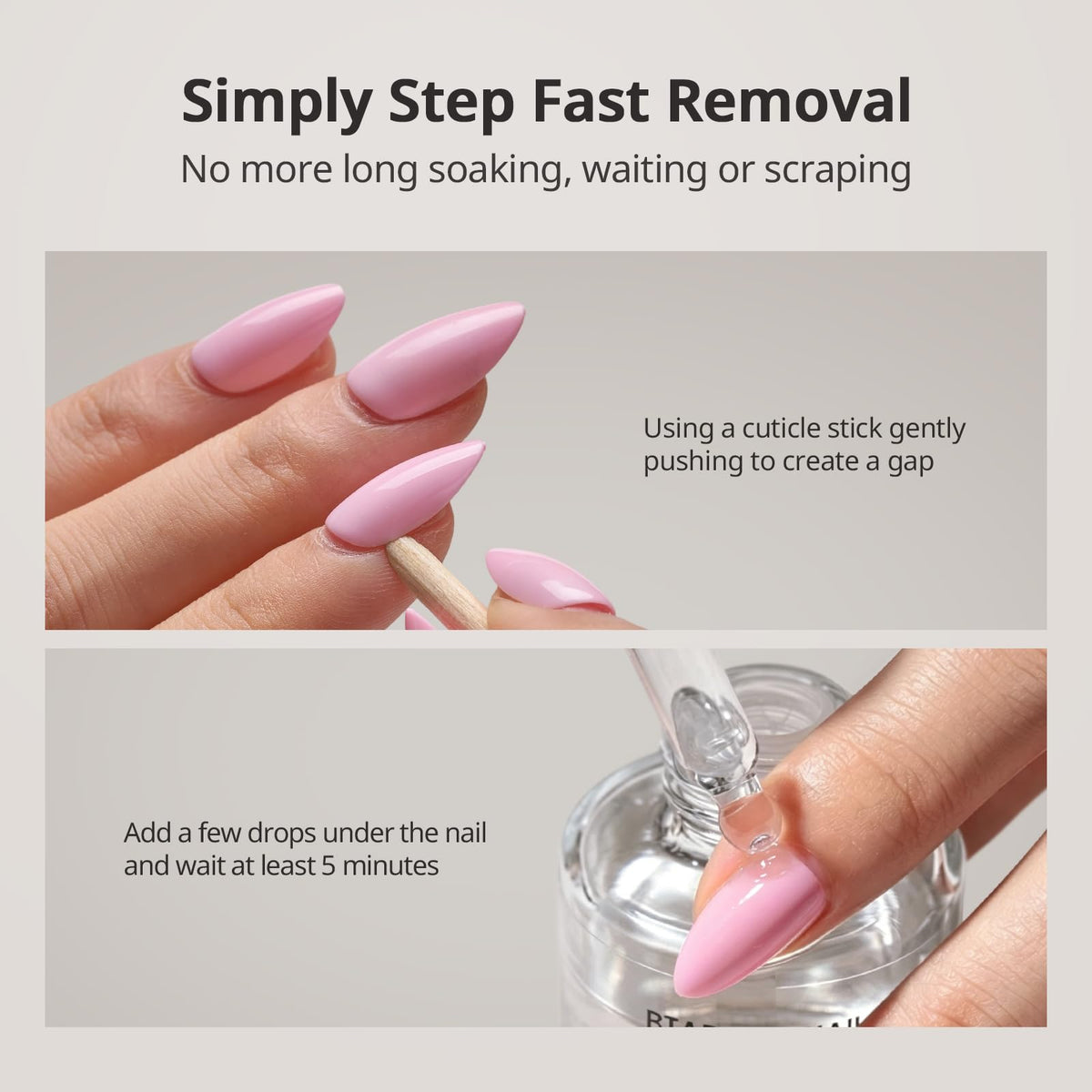 BTArtboxnails remover bottle close-up emphasizing acetone-free safety