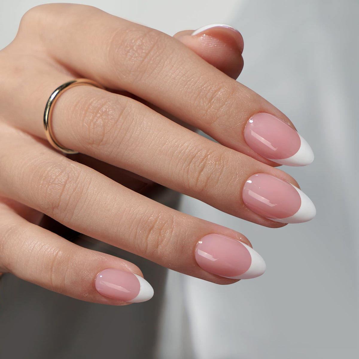 BTArtboxnails close-up of short almond XCOATTIPS highlighting translucency and strength
