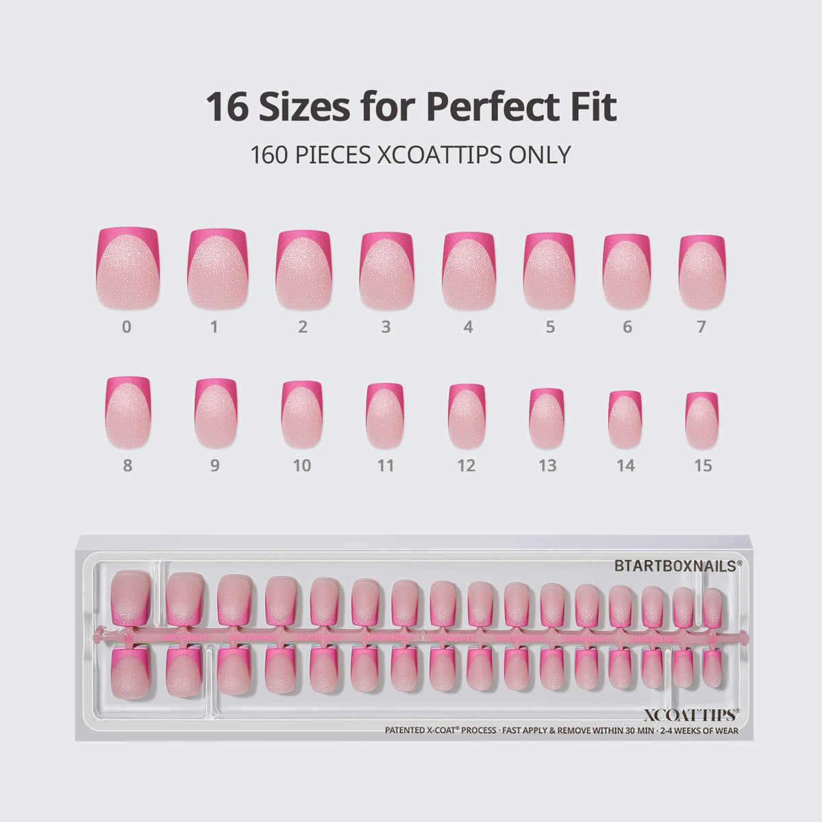 BTArtboxnails array showing 16 sizes for precise fit and easy selection