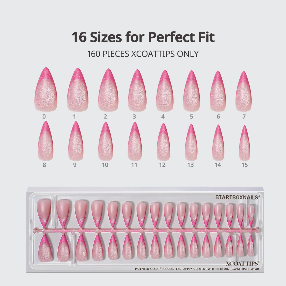 BTArtboxnails size comparison on tray demonstrating selection convenience benefit