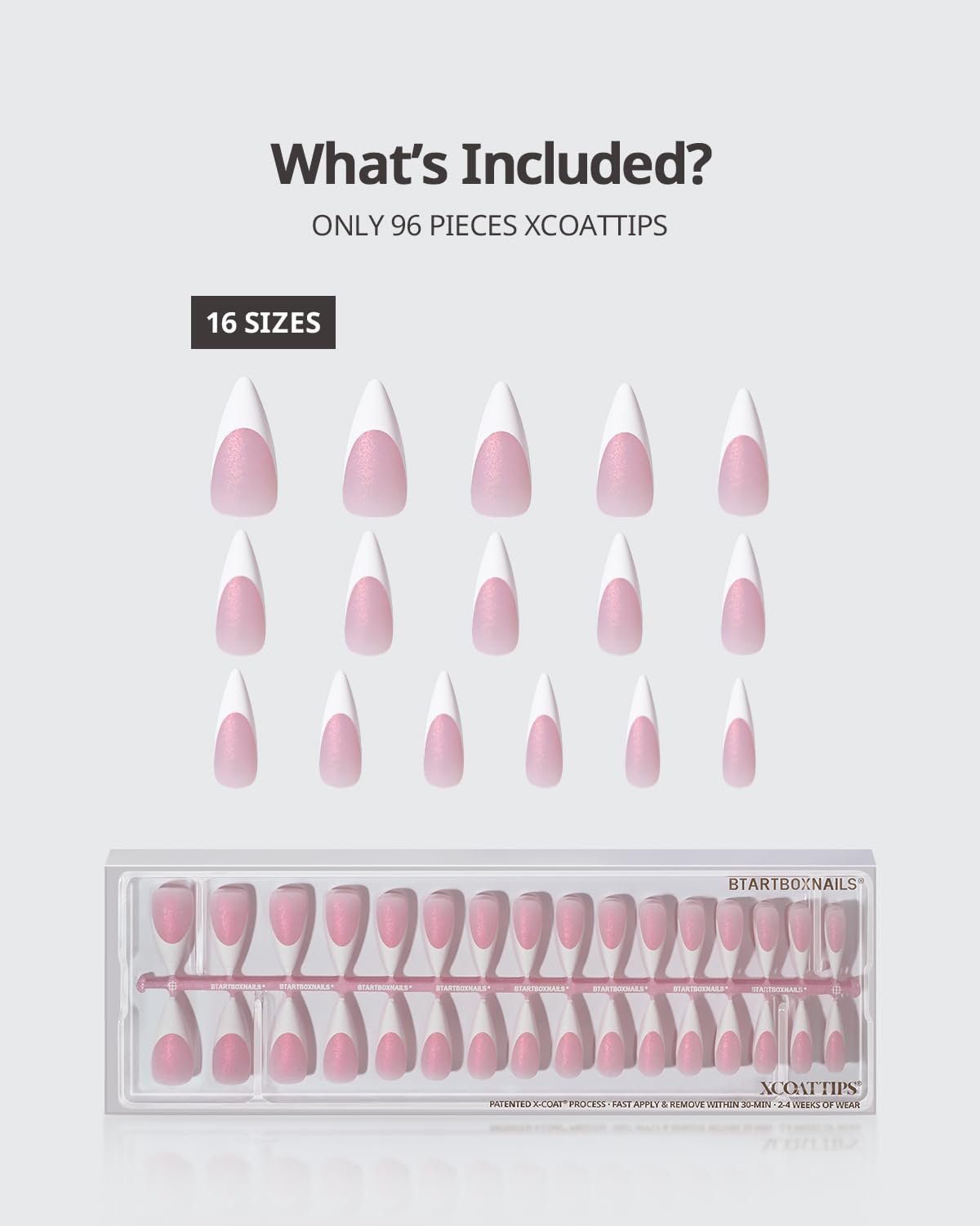 BTArtboxnails size layout displaying 16 sizes for precise fit across fingernails