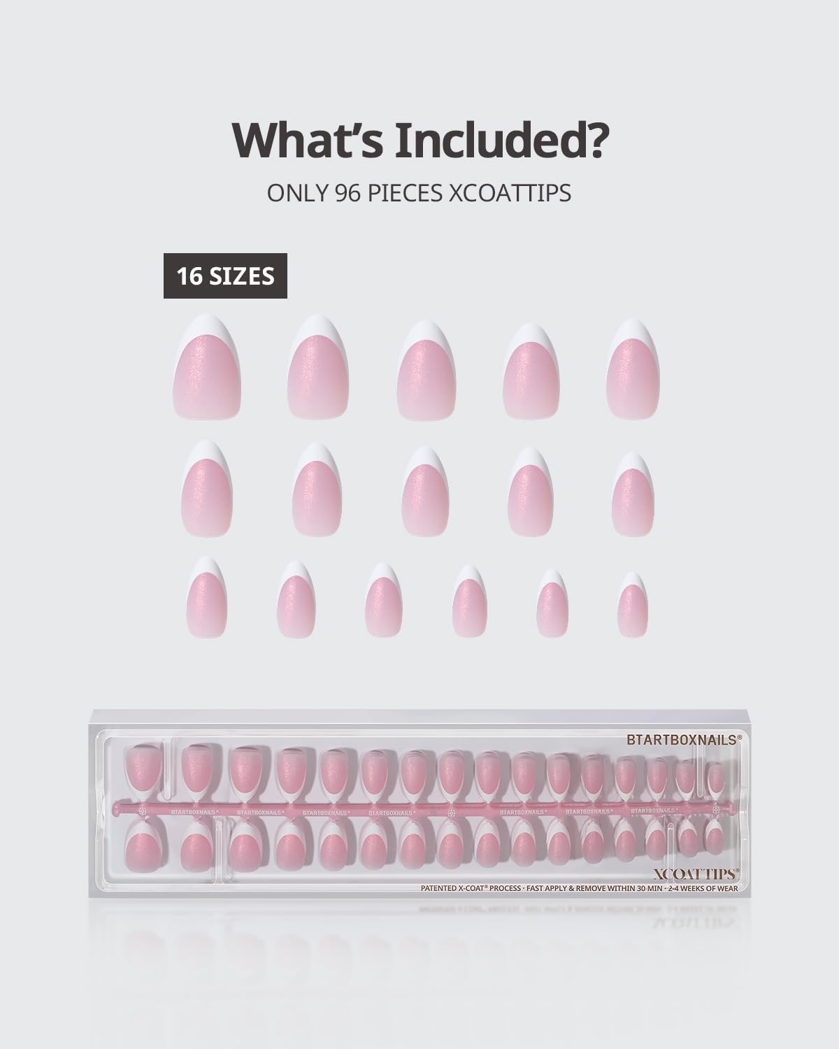 BTArtboxnails laid out in 16 sizes for an accurate, customized fit