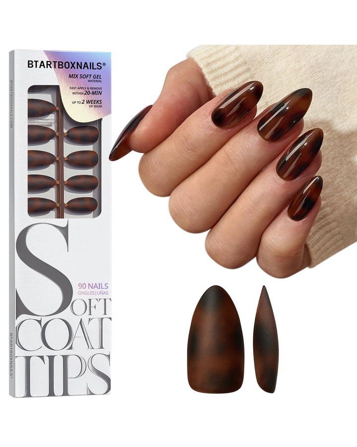 BTArtboxnails front packaging showing tortoiseshell almond set and contents benefit fast selection