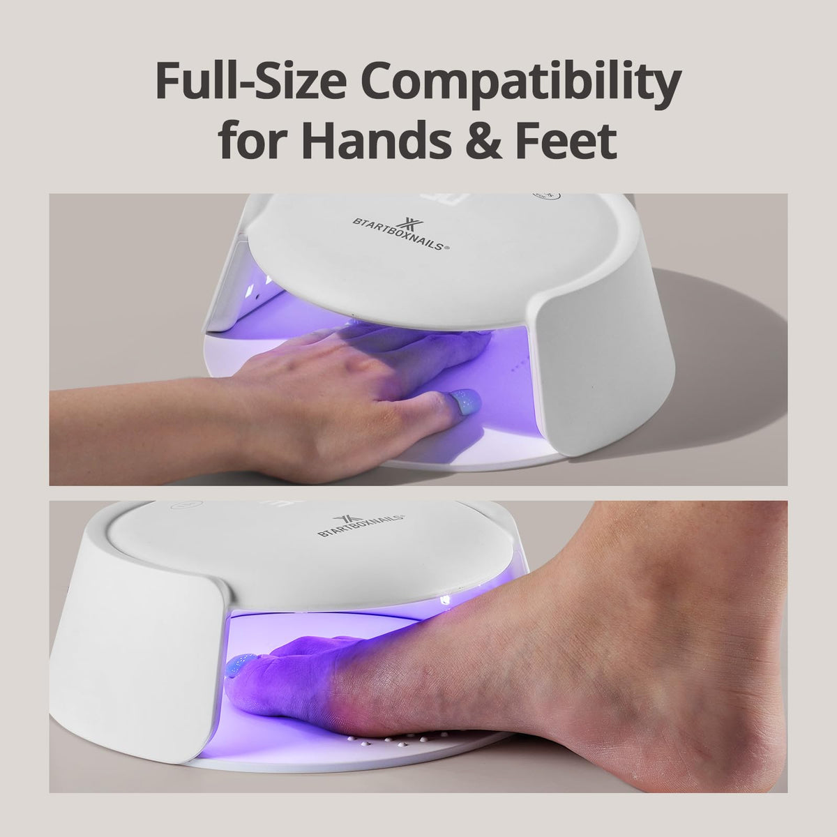 BTArtboxnails XCuringPRO curing a pedicure showing full-size accommodation and comfort
