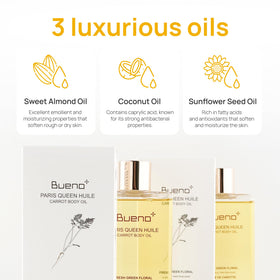 Bueno+ ingredients label close shot, helps confirm carrot extract and oils