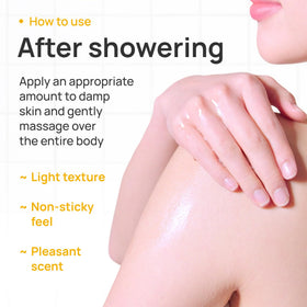 Bueno+ oil on forearm with subtle sheen, illustrates visible glow result