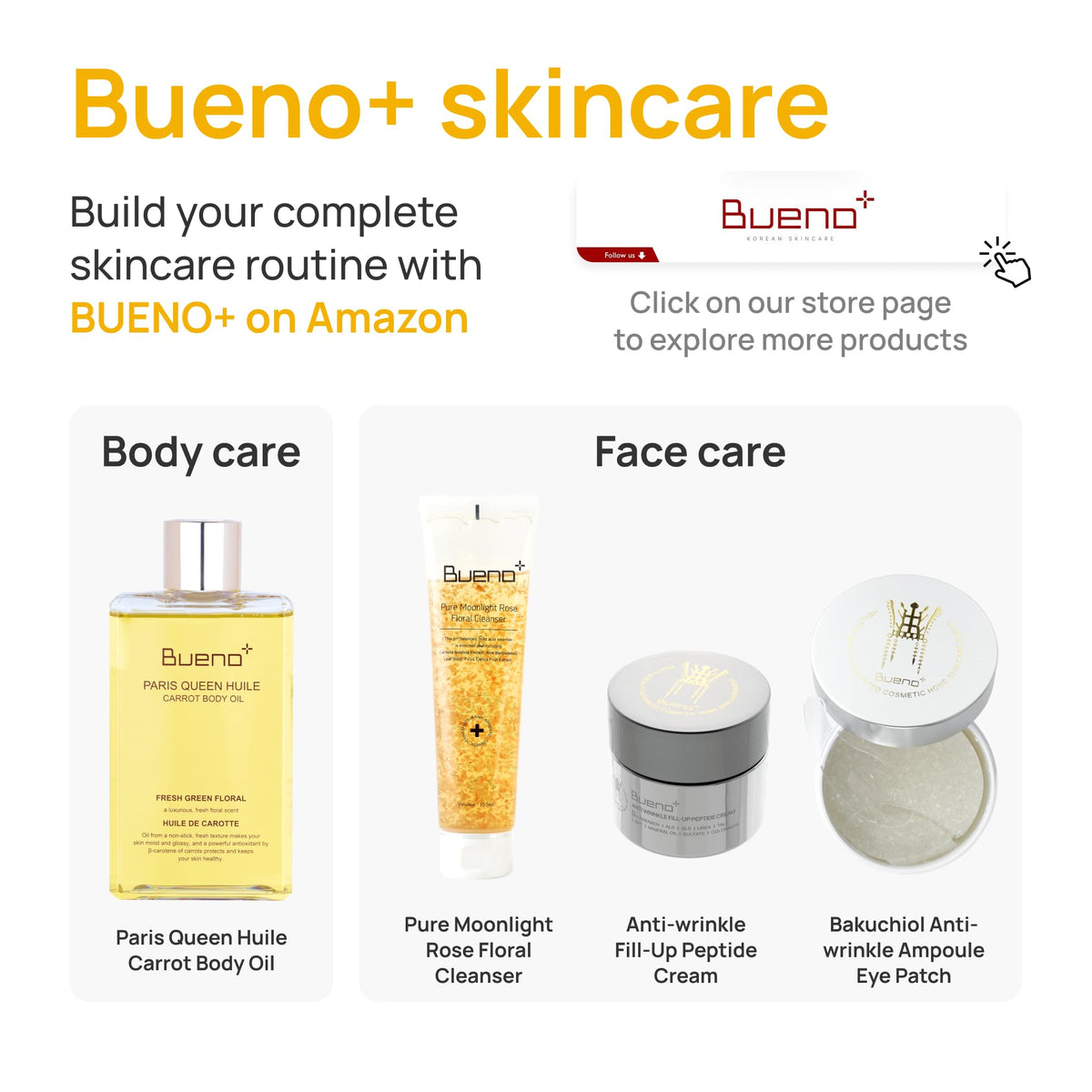 Bueno+ bottle staged in bathroom, presents daily self-care lifestyle benefit