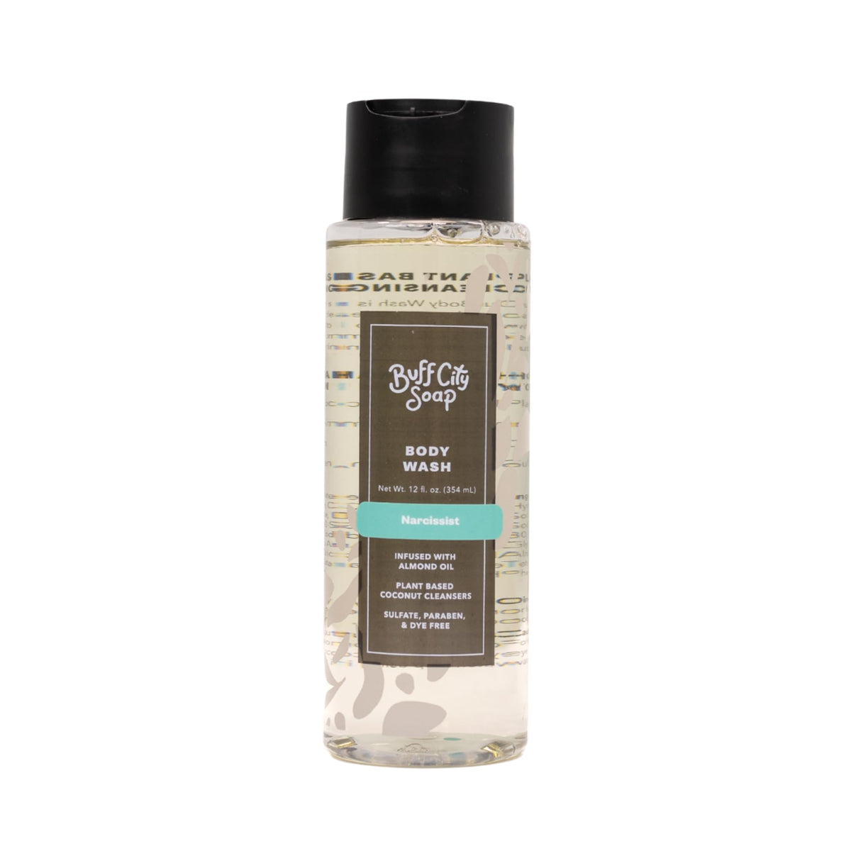 Buff City Soap front packaging showing Narcissist bottle and benefits