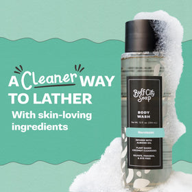 Buff City Soap pump close-up highlighting easy dispensing and control