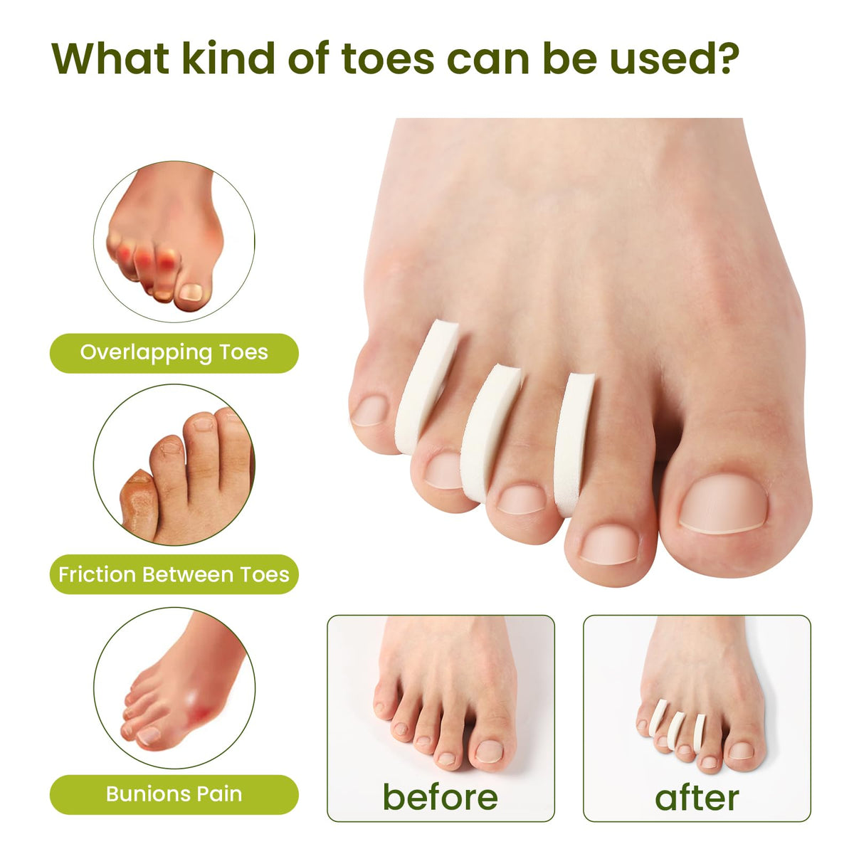 Bukihome separator placed between toes in sock for secure fit
