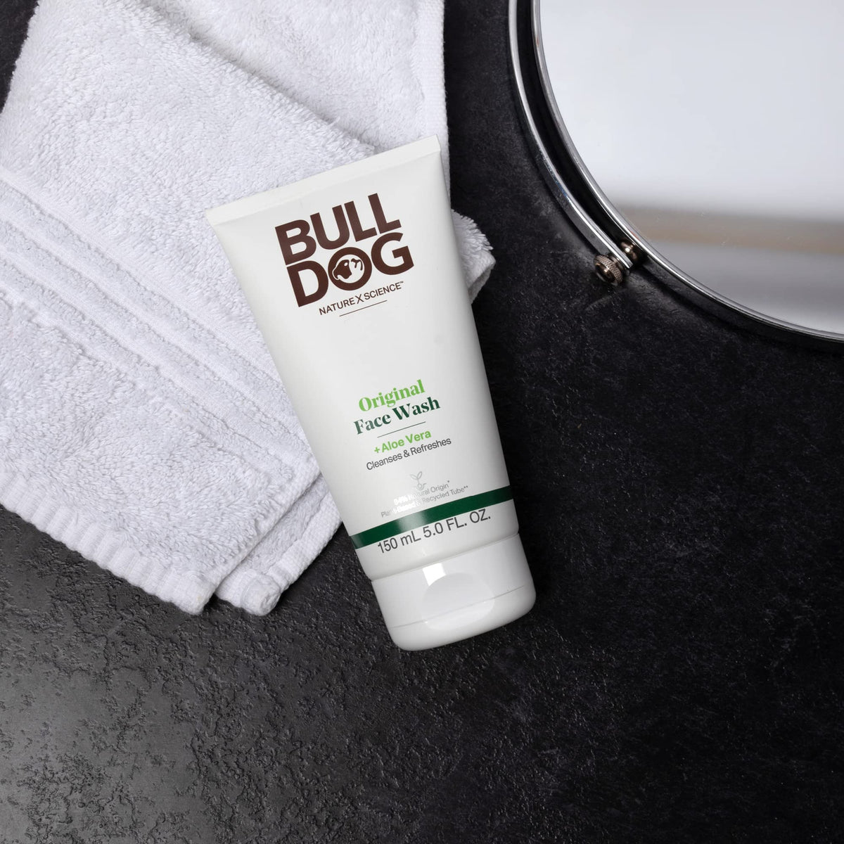 Bulldog Skincare for Men in-hand use demonstrating quick rinse-off benefit