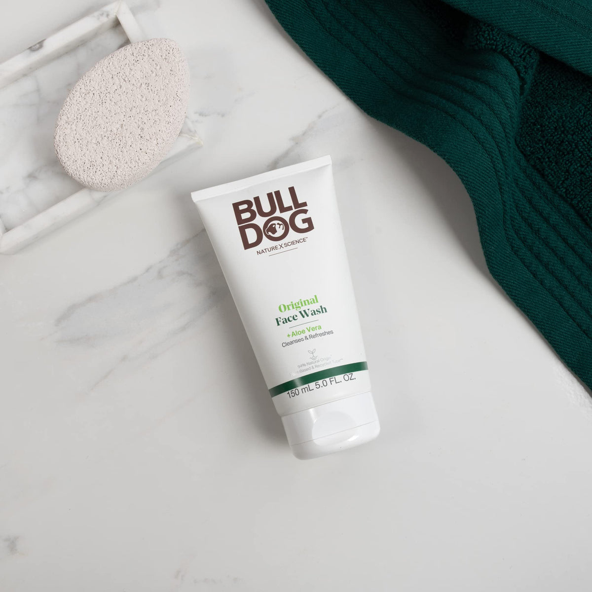 Bulldog Skincare for Men kit contents laid out for simple three-step routine