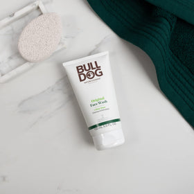 Bulldog Skincare for Men kit contents laid out for simple three-step routine