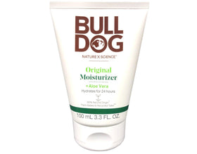 Bulldog Skincare pump dispensing moisturizer, showing smooth texture for fast absorption
