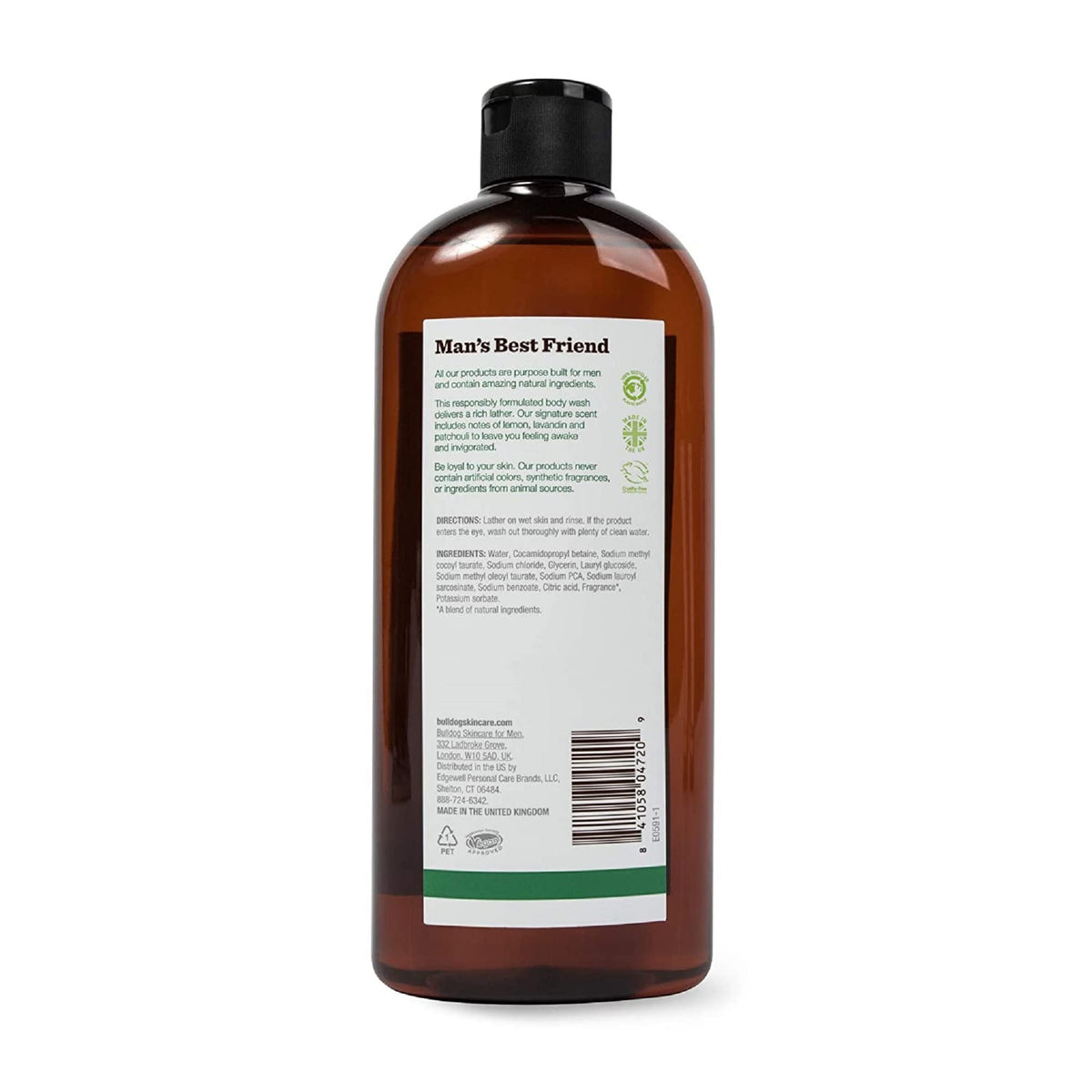 Bulldog pump and label detail showing readable ingredients and convenient dispensing